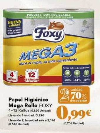 Gadis 2a unidad 70% descuento papel higiénico mega rollo foxy oferta