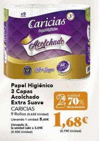 Gadis 2a unidad 70% descuento papel higiénico 3 capas acolchado extra suave caricias oferta