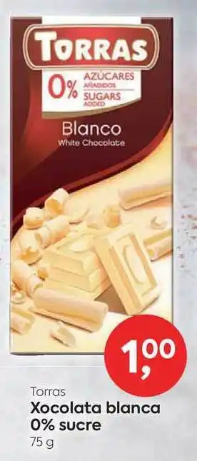 Suma Supermercados Torras Xocolata blanca 0% sucre 75g oferta
