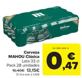 Carrefour Mahou Clásica Cerveza Lata 33 cl Pack 28 unidades oferta