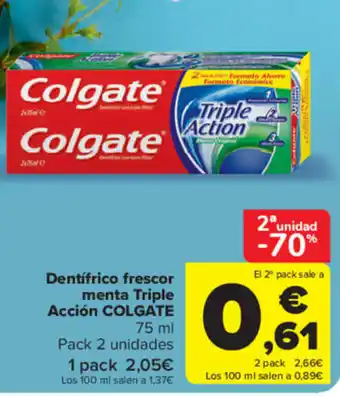 Carrefour Colgate Dentifrico frescor menta Triple Acción 75 ml Pack 2 unidades oferta