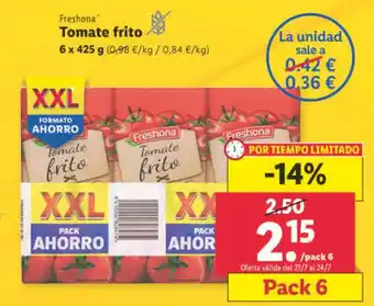 Lidl Freshona Tomate frito 6 x 425 g Pack 6 oferta