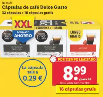 Lidl Nescafé Cápsulas de café Dolce Gusto 32 cápsulas + 16 cápsulas gratis oferta
