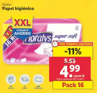 Lidl Floralys Papel higiénico Pack 16 oferta