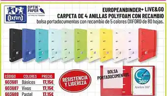 Carlin Europeanbinder+ live&go carpeta de 4 anillas polyfoam con recambio oxford oferta