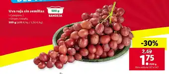 Lidl Uva roja sin semillas 500 g Bandeja oferta