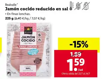 Lidl Realvalle Jamón cocido reducido en sal 225 g oferta