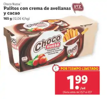 Lidl Choco Nussa Palitos con crema de avellanas y cacao 165 g oferta