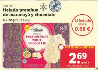 Lidl Gelatelli Helado premium de maracuyá y chocolate 4 x 72 g oferta