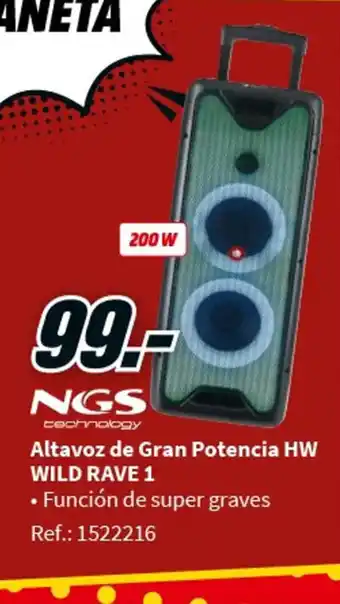 MediaMarkt NGS technology Altavos de Gran Potencia HW Wild Rave 1 oferta