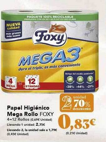 Gadis 2a unidad 70% descuento papel higiénico mega rollo foxy oferta