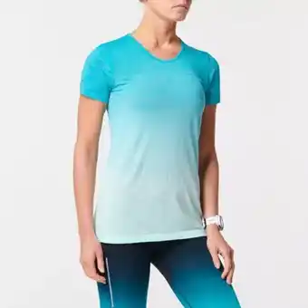 Decathlon Camiseta manga corta running kiprun care transpirable mujer azul/blanco oferta