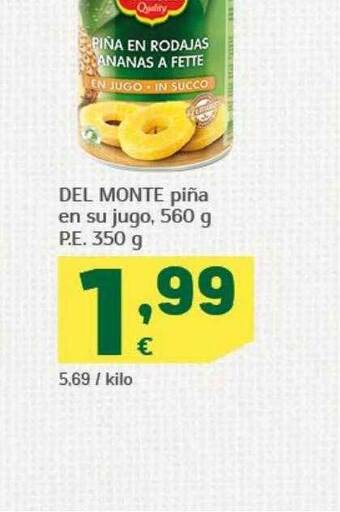 HiperDino Del monte piña en su jugo oferta