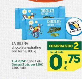 HiperDino La isleña chocolate extrafino con leche oferta