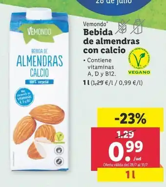 Lidl Bebida de almendras con calcio vemondo oferta