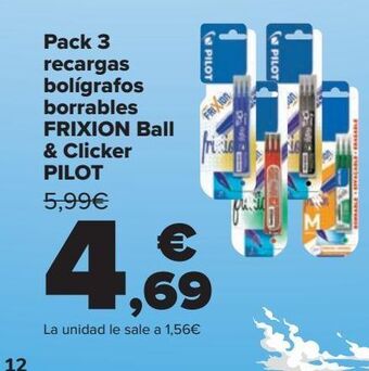 Carrefour Pack 3 recargas bolígrafos borrables frixion ball & clicker pilot oferta