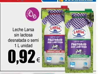 FROIZ Leche Larsa Sin Lactosa Desnatada o Semi 1L Unidad oferta