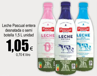 FROIZ Leche Pascual Entera Desnatada o Semi botella 1,5L unidad oferta