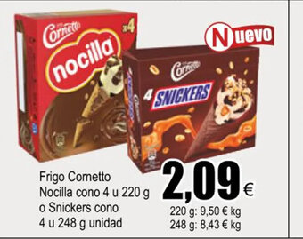 FROIZ Frigo Cornetto Nocilla Cono 4u 220g o Snickers Cono 4u 248g Unidad oferta