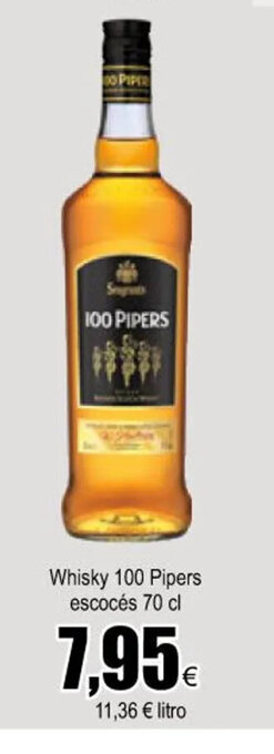 FROIZ Whisky 100 Pipers Escocés 70cl oferta