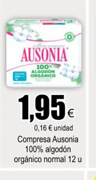 FROIZ Compresa Ausonia 100% Algodón Orgánico Normal 12u oferta