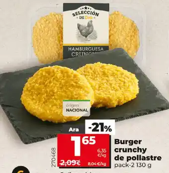 Dia Burger crunchy de pollastre oferta