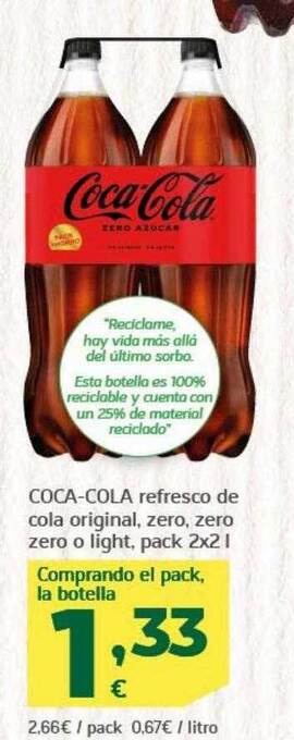 HiperDino Coca-cola refresco de cola original zero zero zero o light oferta