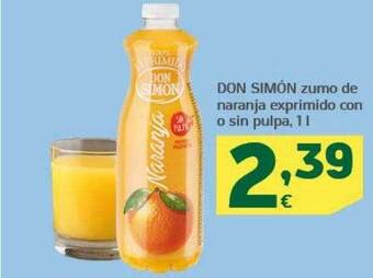 HiperDino Don simón zumo de naranja exprimido con o sin pulpa oferta