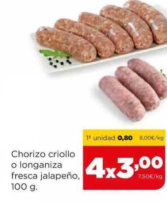 Alimerka Chorizo criollo o longaniza fresca jalapeño oferta