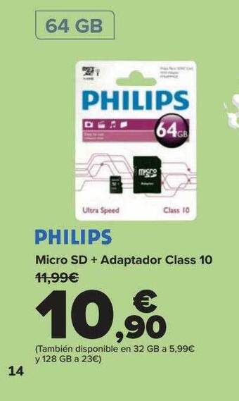 Carrefour Philips micro sd + adaptador class 10 oferta