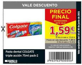 SPAR Pasta Dental Colgate Triple Acción 75ml oferta