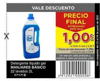 SPAR Fragadis Detergente Líquido Gel Manjares Básico 22 Lavados 2L oferta