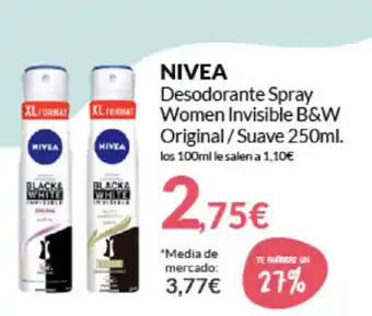 PrimaPrix Nivea Desodorante Spray Women Invisible B&W Original/suave 250ml oferta