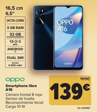 Carrefour Oppo smartphone libre a16 oferta