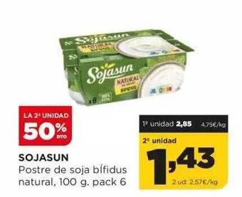 Alimerka La 2a unidad 50% dto sojasun postre de soja bifidus natural pack 6 oferta