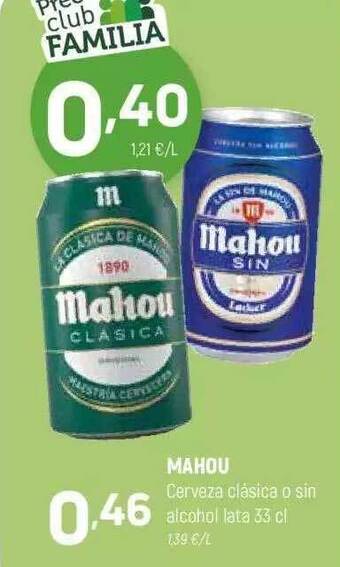 Coviran Mahou cerveza clásica o sin alcohol lata oferta