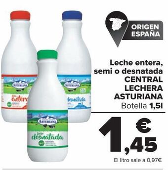 Carrefour Leche entera, semi o desnatada central lechera asturiana oferta
