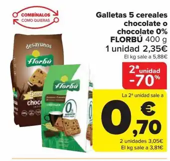 Carrefour Galletas 5 cereales chocolate 0% florbú oferta