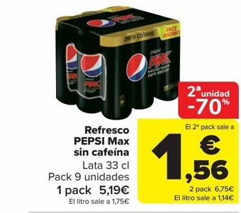 Carrefour Refresco pepsi max sin cafeína oferta