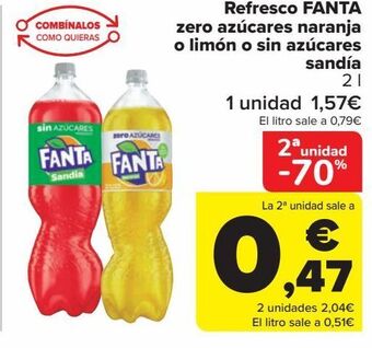 Carrefour Refresco fanta zero azúcares naranja o limón o sin azúcares sandía oferta