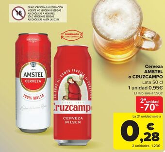 Carrefour Cerveza amstel o cruzcampo oferta