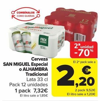Carrefour Cerveza san miguel especial o alhambra tradicional oferta