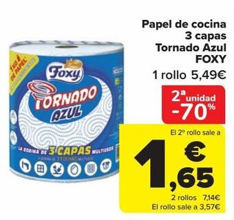 Carrefour Papel de cocina 3 capas tornado azul foxy oferta