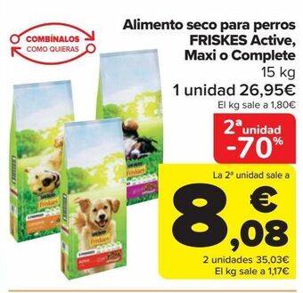 Carrefour Alimento seco para perros friskies active, maxi o complete oferta