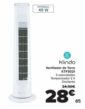 Carrefour Klindo ventilador de torre ktf3021 oferta
