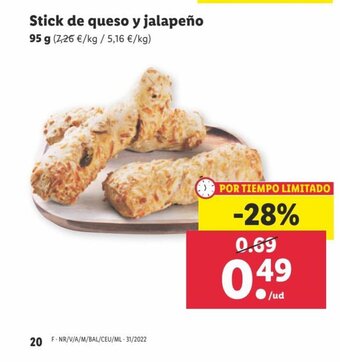 Lidl Stick de queso Y Jalapeño oferta