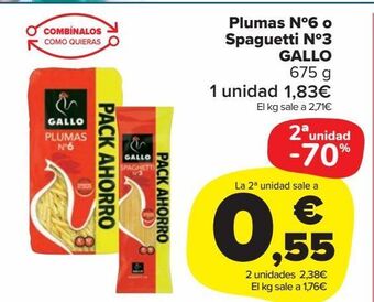 Carrefour Market Plumas nº6 o spaguetti nº3 gallo oferta