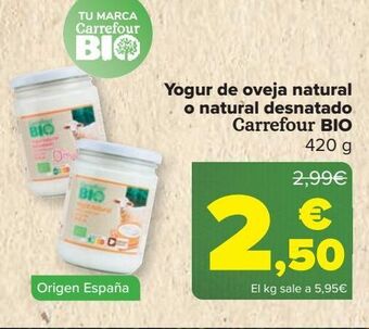 Carrefour Market Yogur de oveja natural o natural desnatado carrefour bio oferta