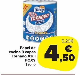 Carrefour Market Papel de cocina 3 capas tornado azul foxy oferta
