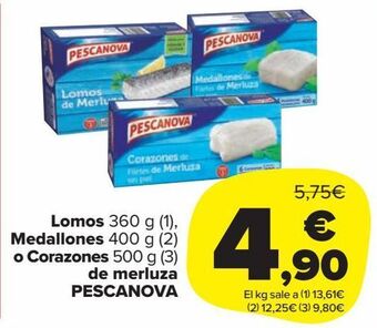 Carrefour Market Lomos medallones o corazones de merluza pescanova oferta